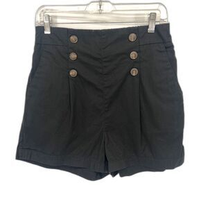 Cisono High Waisted Black Cotton Decorative Button Sailor Shorts Pull On Sz XL